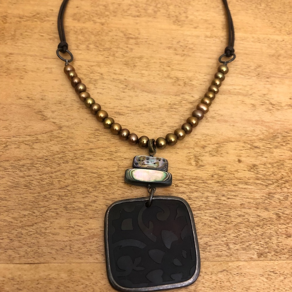 SILPADA N1803 Sterling Pearl Etched Necklace